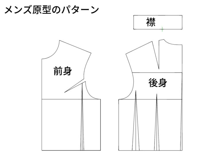 前身と後身と立ち襟のメンズ原型のパターン【コラム】メンズとレディース、フリーランスパタンナーがパターンの違いを解説